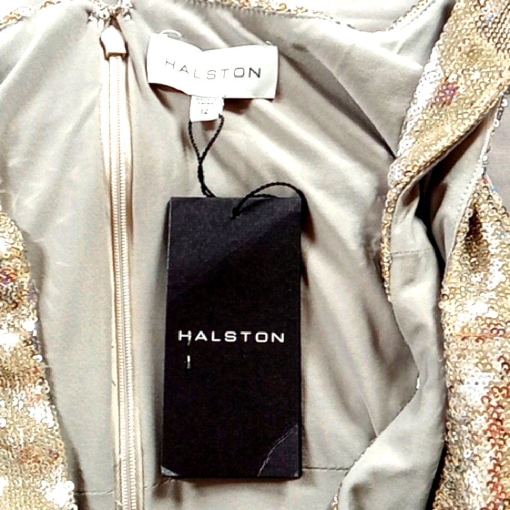 HALSTON Dress 12 Women Silver Sequence Metallic Cocktail Party Holiday NEW yy - Picture 9 of 12